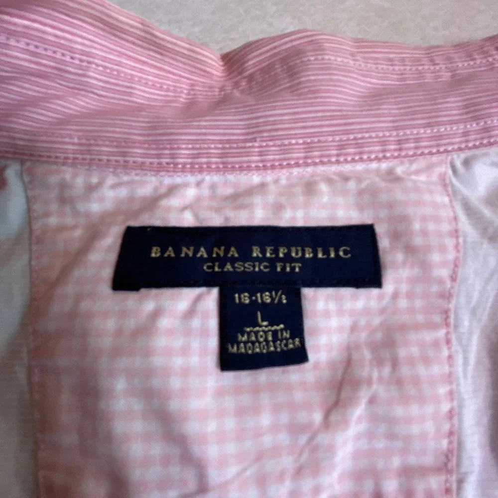 Banana Republic Mens Large‎ L Button Down Shirt Pink White  Micro Stripe 626415